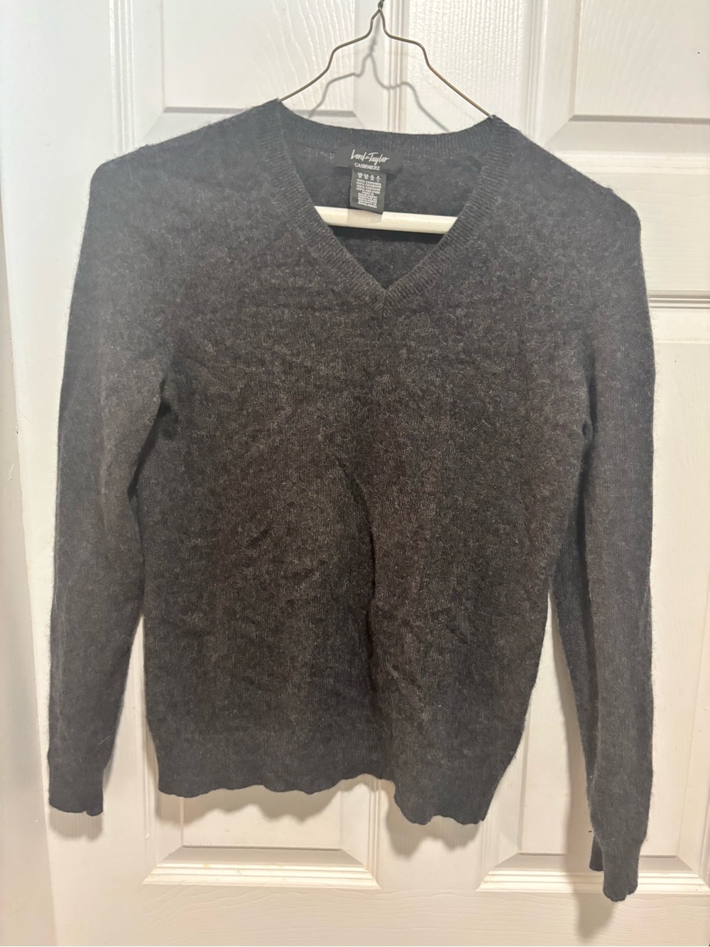 Lord & Taylor women’s Dark Charcoal V-Neck Cashmere Sweater